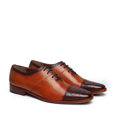 Tan Leather With Contrasting Brown Medallion Toe Formal Shoes By Brune & Bareskin