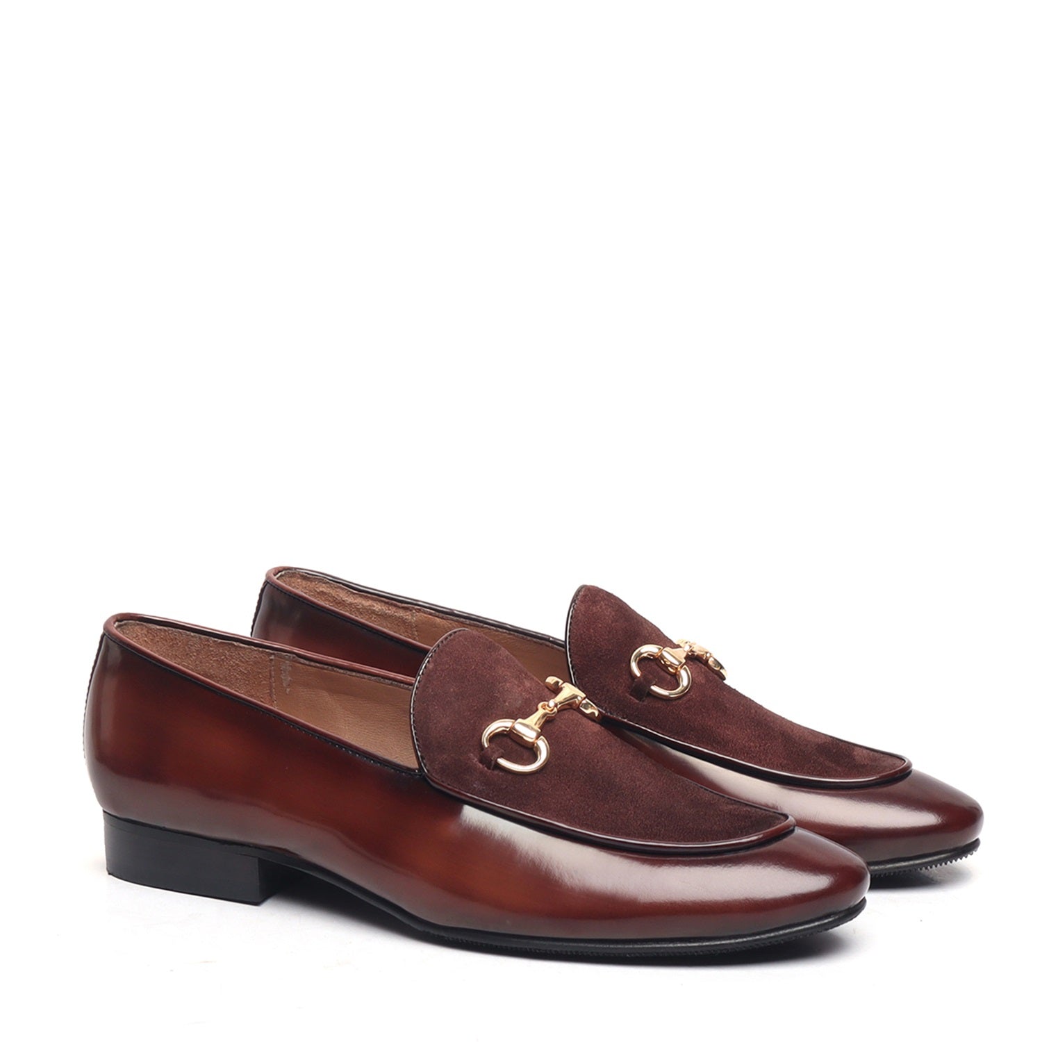 Brown Patent Design Horse-bit Contrasting Suede Leather Loafers by Brune & Bareskin