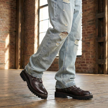 Metal-Toe Doodle Art Chunky Boots in Luxe Dark Brown