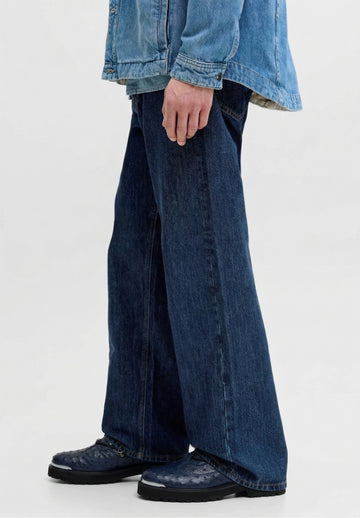 Navy Blue Chunky Boot New Shape Real Ostrich Leather with Metal Plate