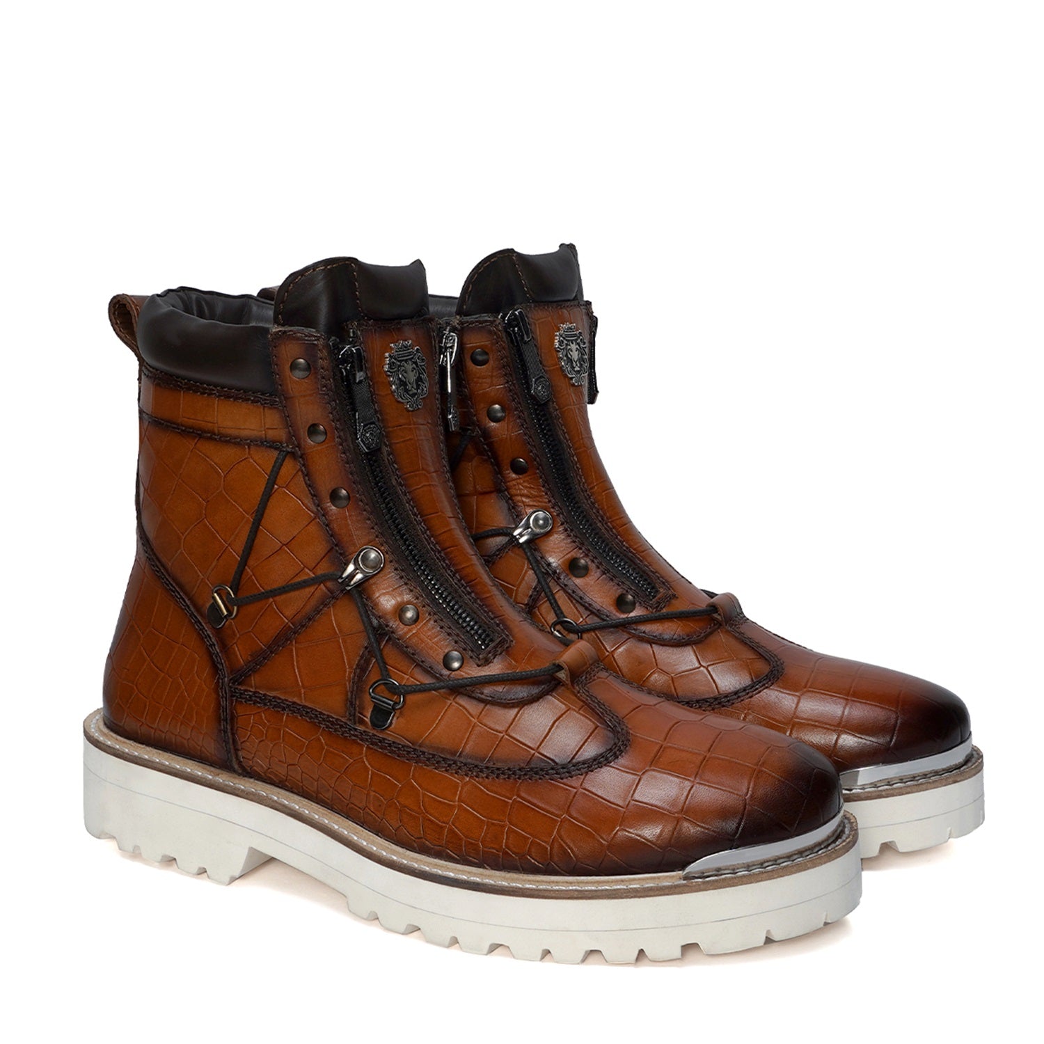 White Sole Chunky Boot in Tan Deep Cut Leather