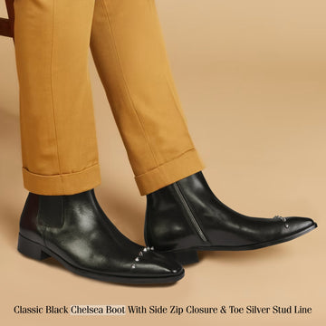 Black Silver Studded Chelsea Boots by Brune & Bareskin