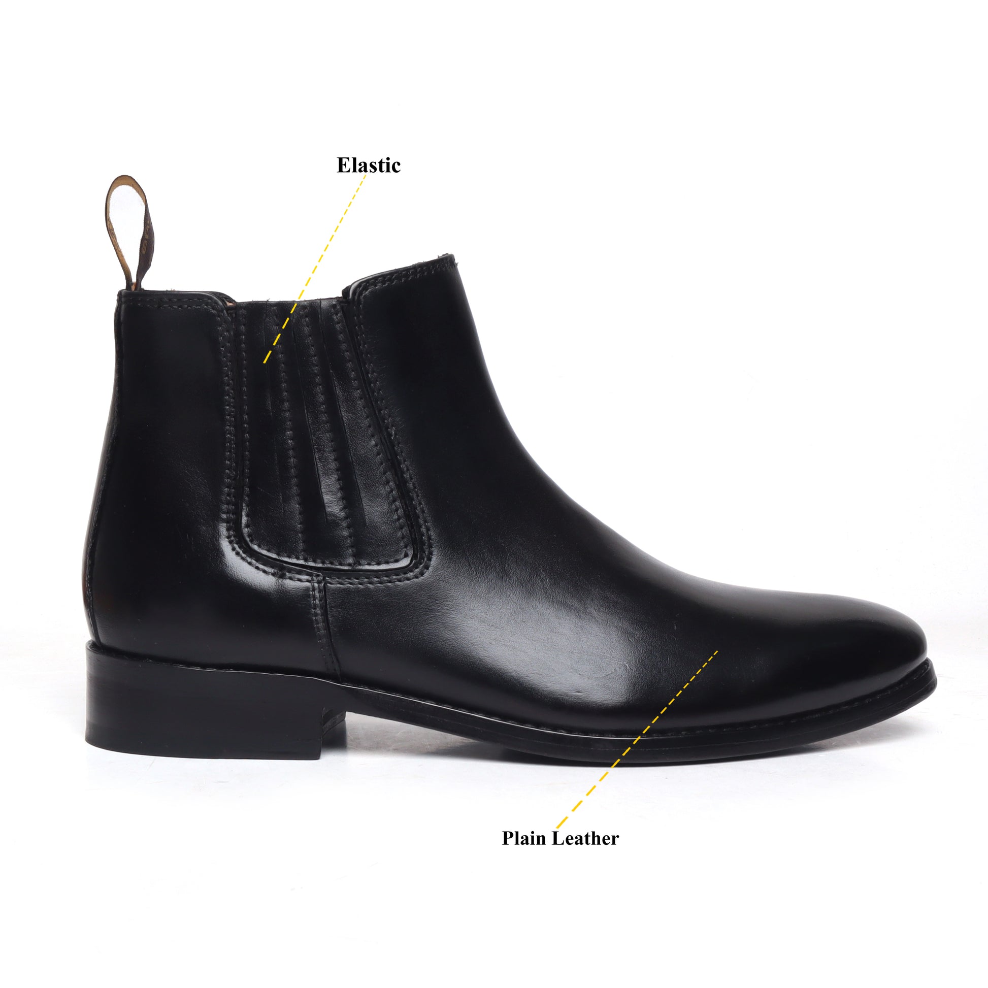 Black Leather High Ankle Handmade Chelsea Boots with Black Leather Sol