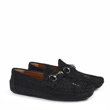 Black StingRay Loafers with Horse-bit Buckle