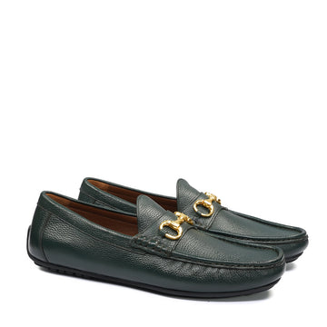 Green Textured Leather Horsebit Moccasin