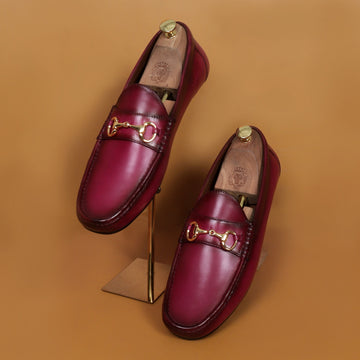 Horse-bit Driving Loafers Shoe in Pink Leather