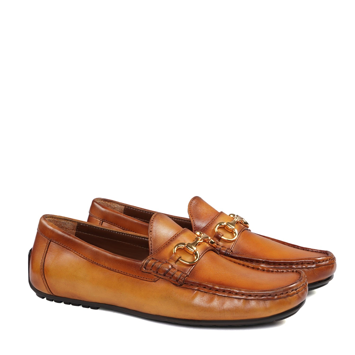 Yellowish Leather Driver Loafer With Horse-bit Buckle