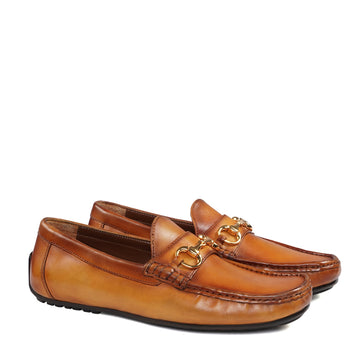 Yellowish Leather Driver Loafer With Horse-bit Buckle