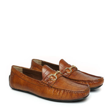 Tan Deep Cut Leather Loafer With Horse-bit Buckle
