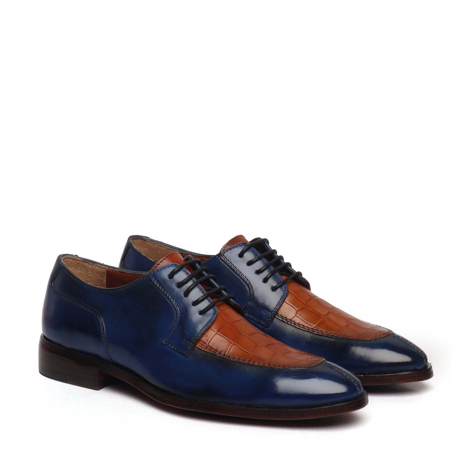 Blue & Deep Cut Tan Leather Lace-Up Derby Shoe by Brune & Bareskin