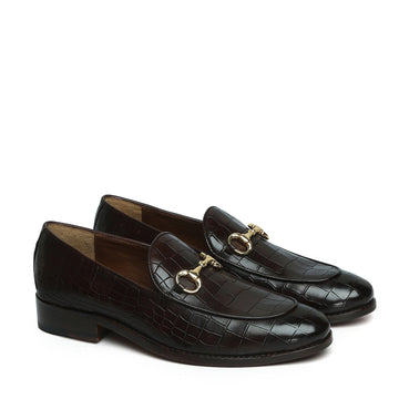 Horse-bit Buckled Loafers In Dark Brown Deep Cut Leather