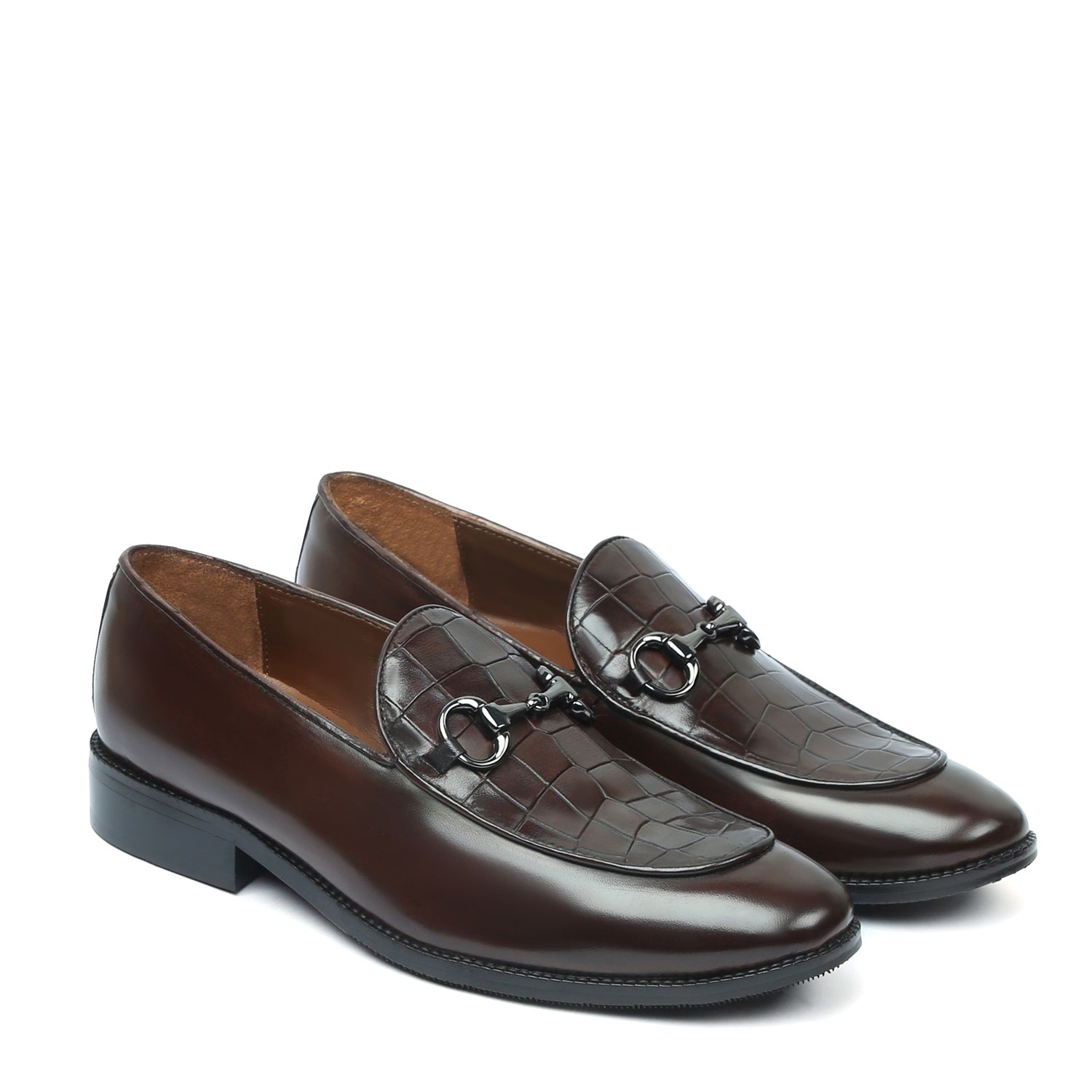 Dark Brown Men's Loafer With Deep Cut Leather at Vamp with Horse bit Buckle