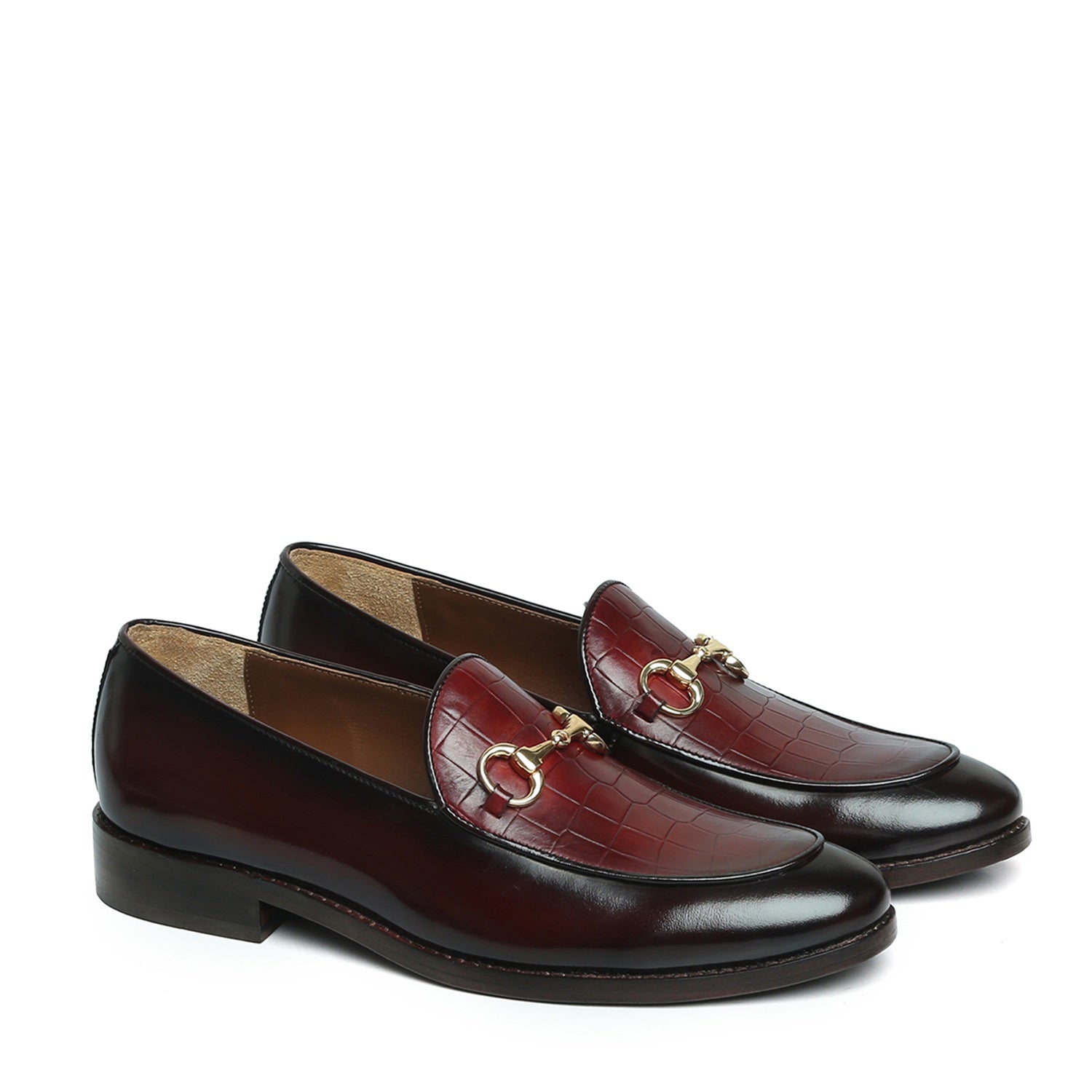 Brown Brush Off Loafers with Wine Deep Cut Leather At Vamp