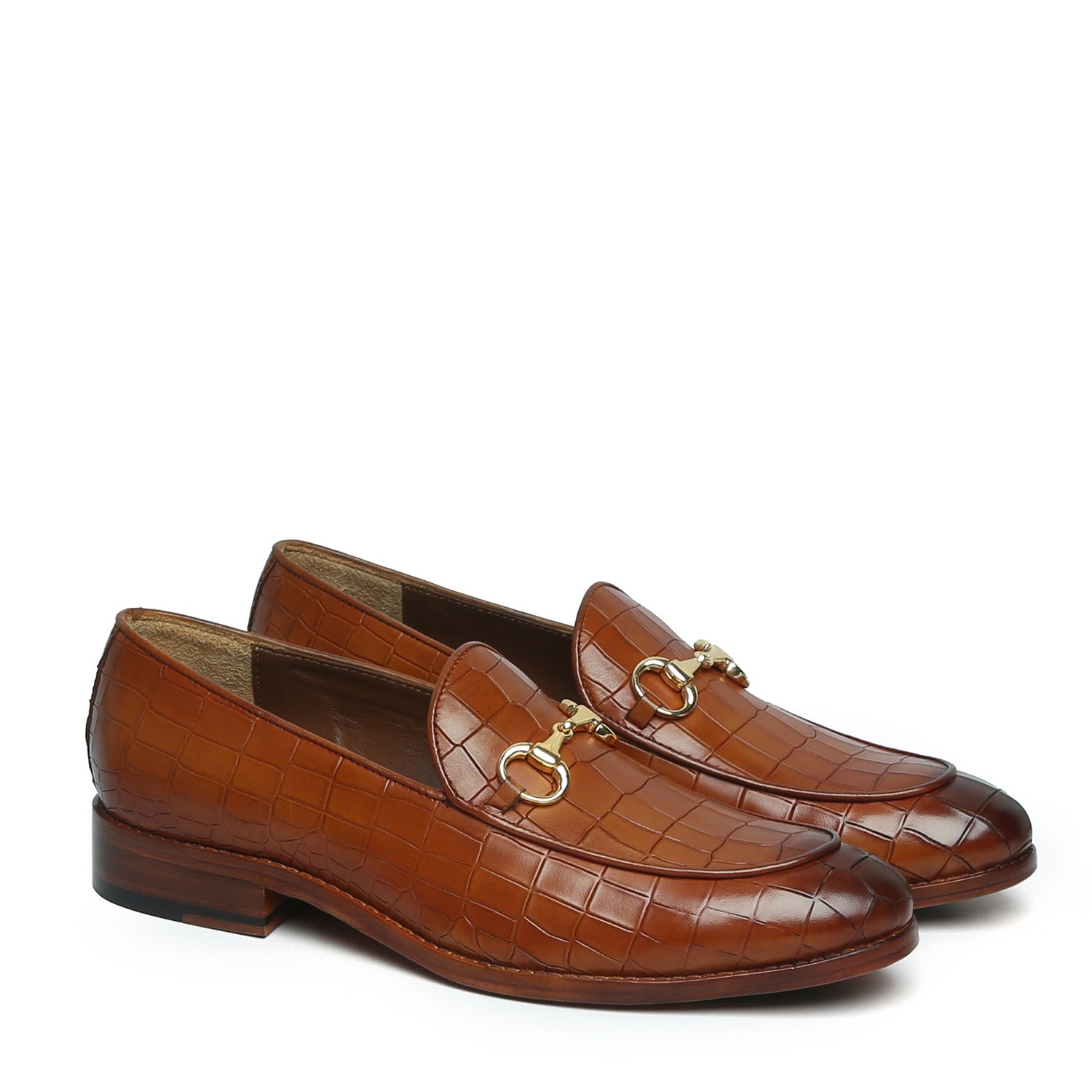 Tan Croco Textured Leather Loafer