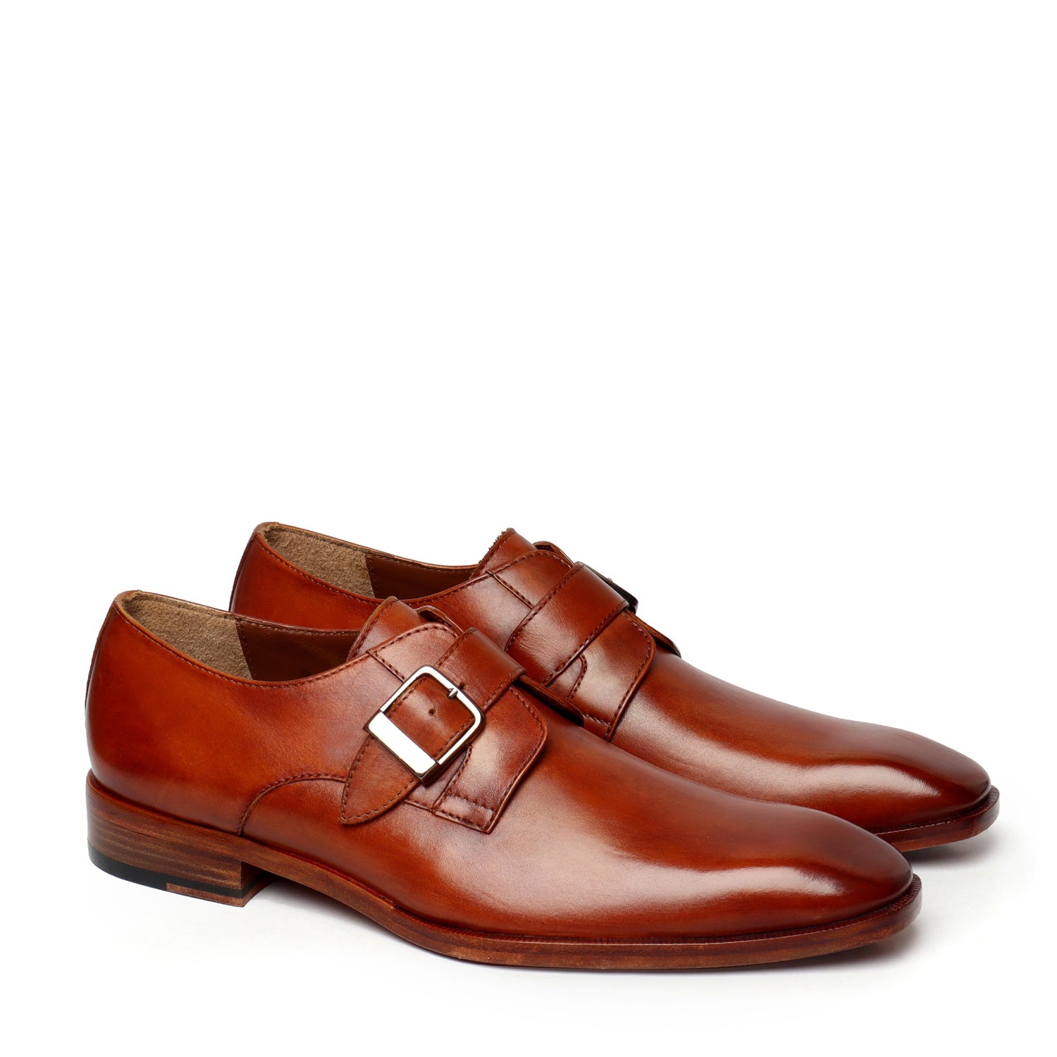 Tan Leather Slant Toe Derby Monk Strap Shoes by Brune & Bareskin