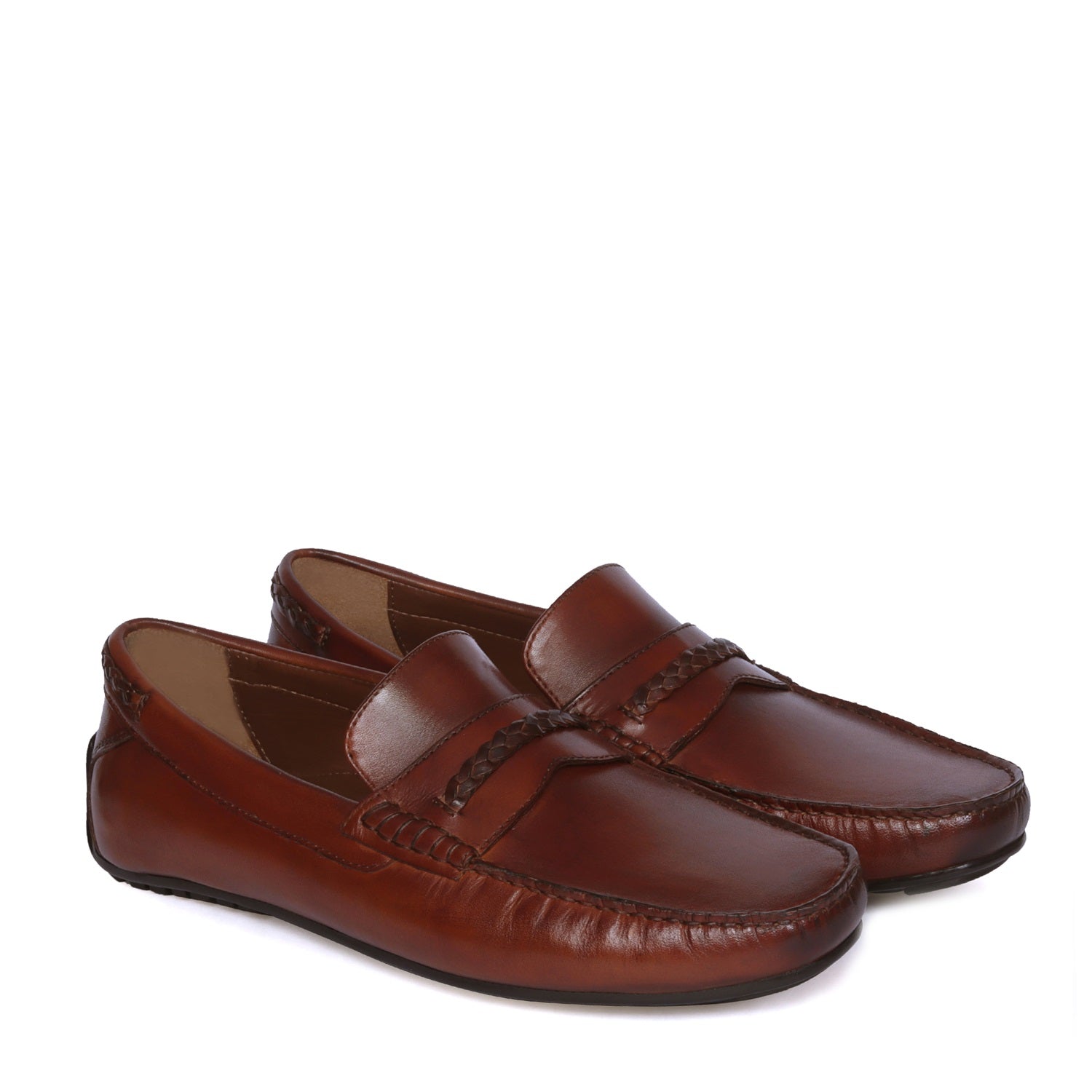 Espresso Penny Loafer with Weaved Embellishment & Driver Sole