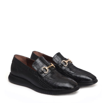 Light Weight Flat Loafer in Black Deep Cut Leather