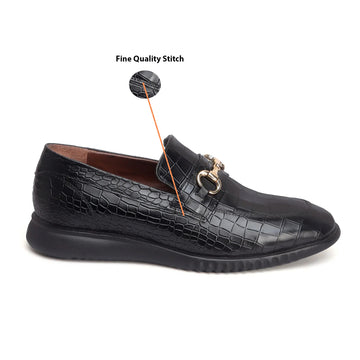 Light Weight Flat Loafer in Black Deep Cut Croco Leather