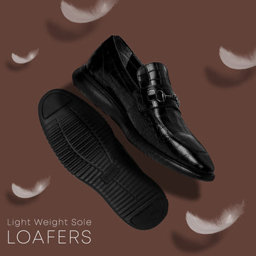 Light Weight Flat Loafer in Black Deep Cut Leather