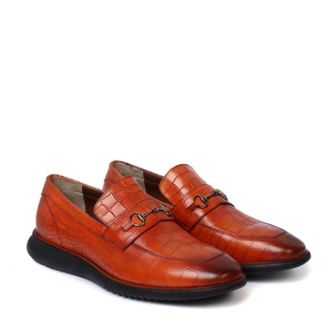 Burnished Tan Loafers in Deep Cut Leather with Light Weight Sole