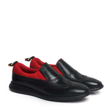 Black Leather Red Mesh Light Weight Slip-On Shoes by Brune & Bareskin
