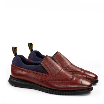 Wine Leather Blue Mesh Light Weight Slip-On Shoes