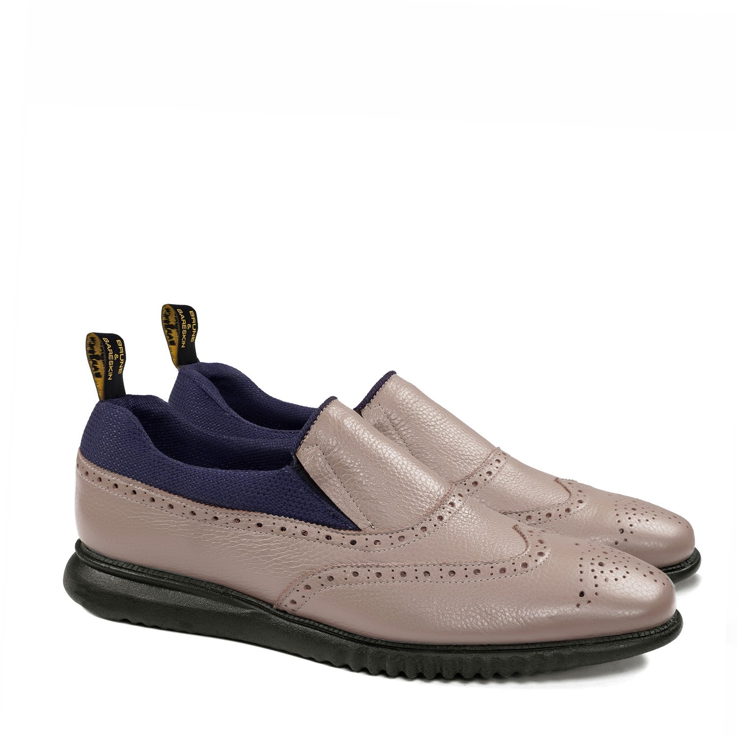Beige Leather Blue Mesh Light Weight Slip-On Shoes