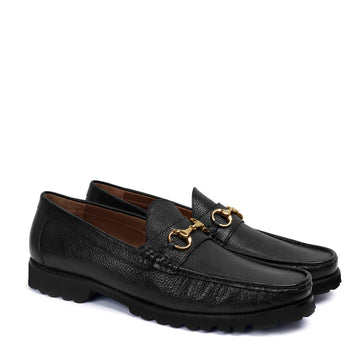 Textured Black Moccasin Loafer with Chunky Sole