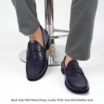 Stitched Loafer in Genuine Blue Leather