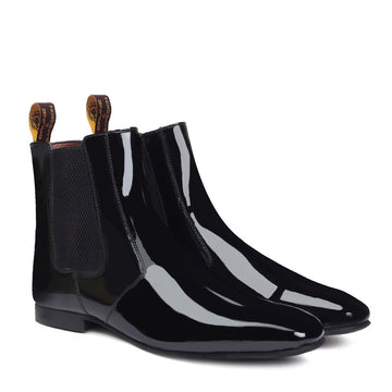 Black Patent Leather Boot with Elastic Pocket