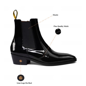 Black Patent Leather Chelsea Boot with Elastic Closure
