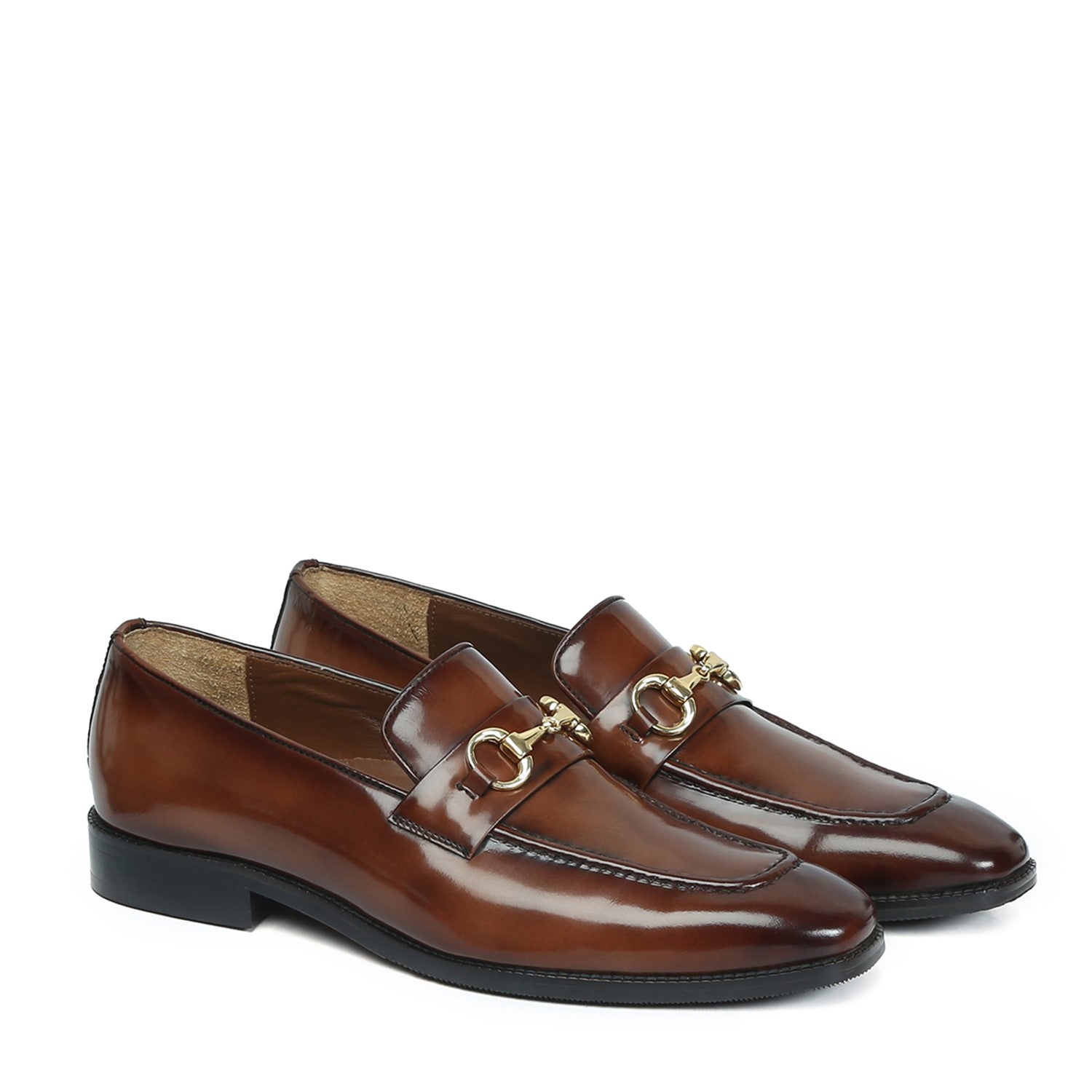 Brown Brush Off Leather Penny Loafers With Horse-bit Buckle