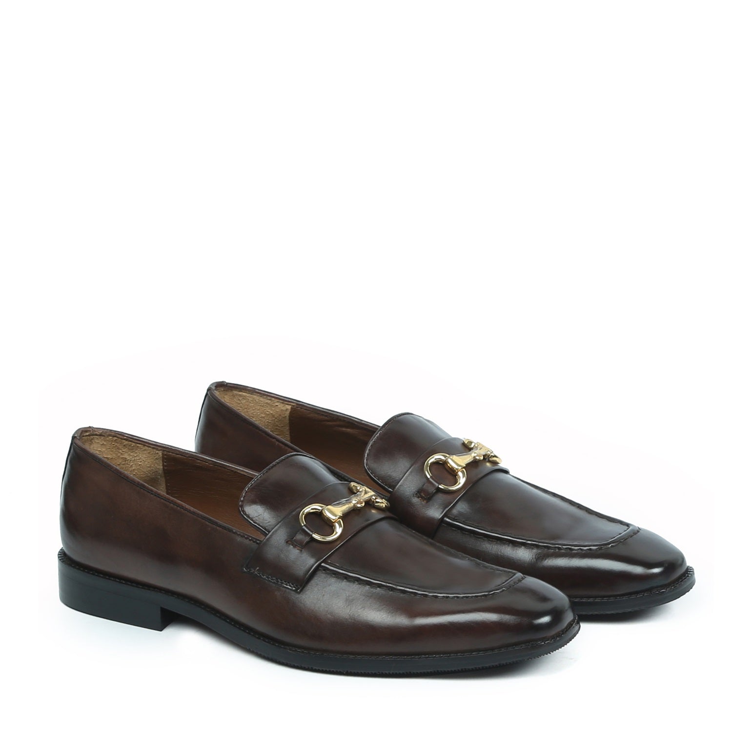 Sleek Dark Brown Leather Loafers With Horse-bit Buckle