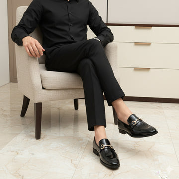 Patent Black Leather Horse-bit Penny Loafers