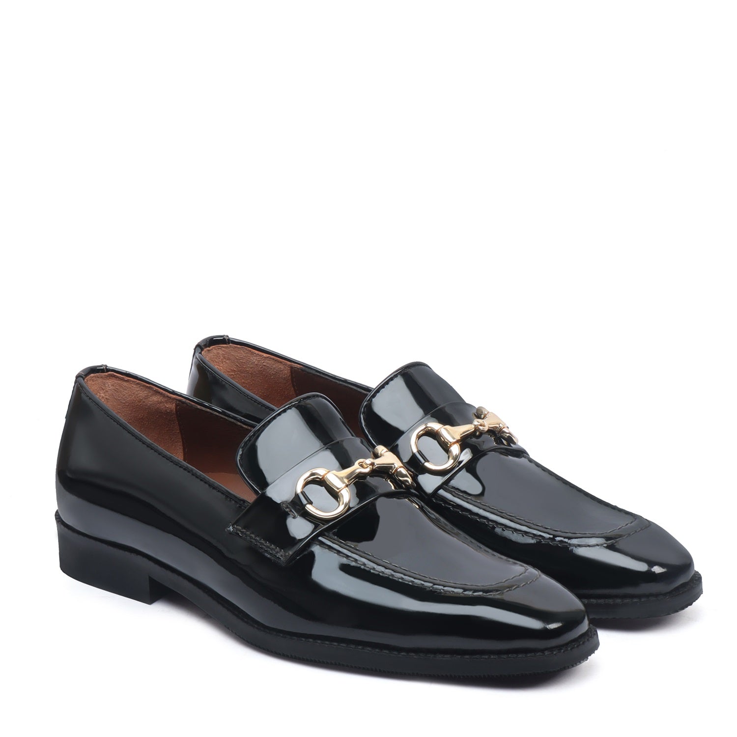 Patent Black Leather Horse-bit Penny Loafers