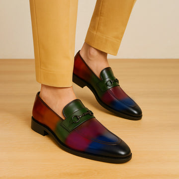 Multi-Colored Penny Loafers with Horse-bit Buckle