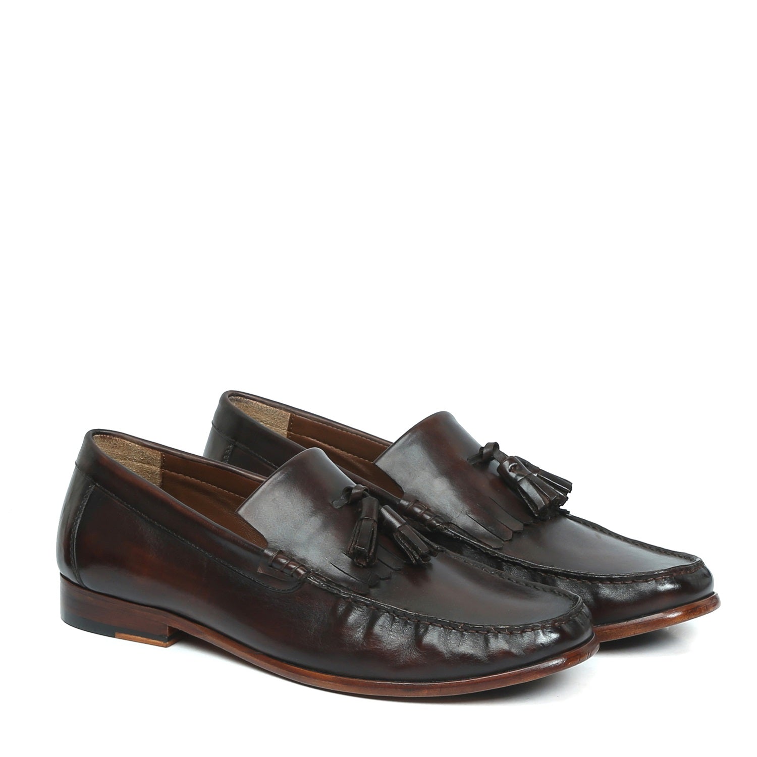 Tassel-Fringes Loafers in Dark Brown Leather with Leather Sole