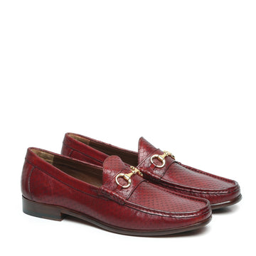 Wine Horsebit Snake Scales Leather Loafers with Leather Sole by Brune & Bareskin