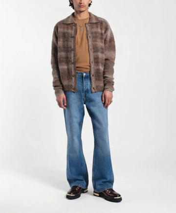 Smokey Wine Chunky Boot With Golden Metal Plate Croco Textured Leather Lace-up Closure