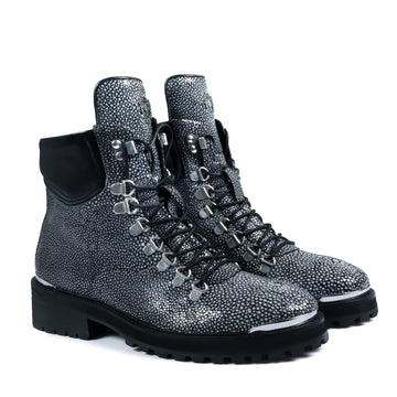 Chunky Boot With Stingray Fish Exotic Grey Leather