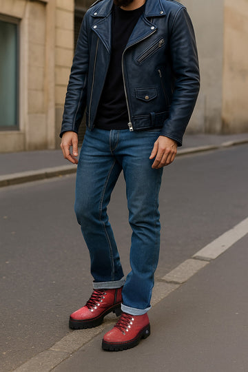 Luxury Chunky Boots in Exotic Red Stingray Leather