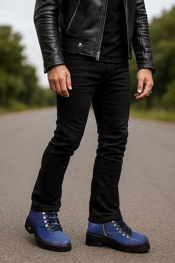 Chunky Boot With Stingray Fish Exotic Blue Leather