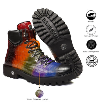 Multi Color Croco Embossed Lightweight Chunky Boots