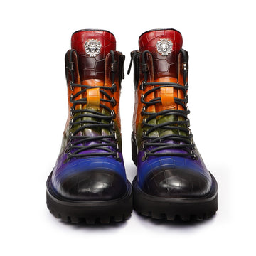 Multi Color Croco Embossed Lightweight Chunky Boots