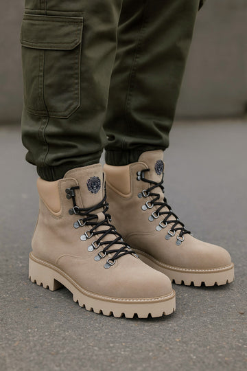Light-Weight Beige Suede Leather Chunky Sole Boots