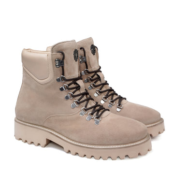 Light-Weight Beige Suede Leather Chunky Sole Boots