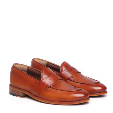 Orangish Tan Leather Penny Loafers With Leather Sole