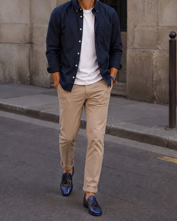 Rusty Look Blue -Black Leather Tassel Slip-On Shoe