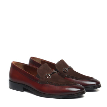 Contrasting Suede Leather Loafers with Brown Brogue Design & Horse-bit Buckle
