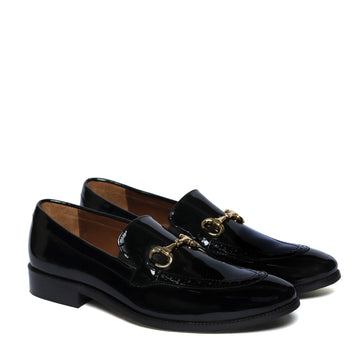 Penny Loafer with Horse Bit Buckle Detailing Black Patent Leather